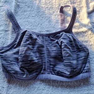 Natori sport bra 32D high impact unlined underwire purple striped